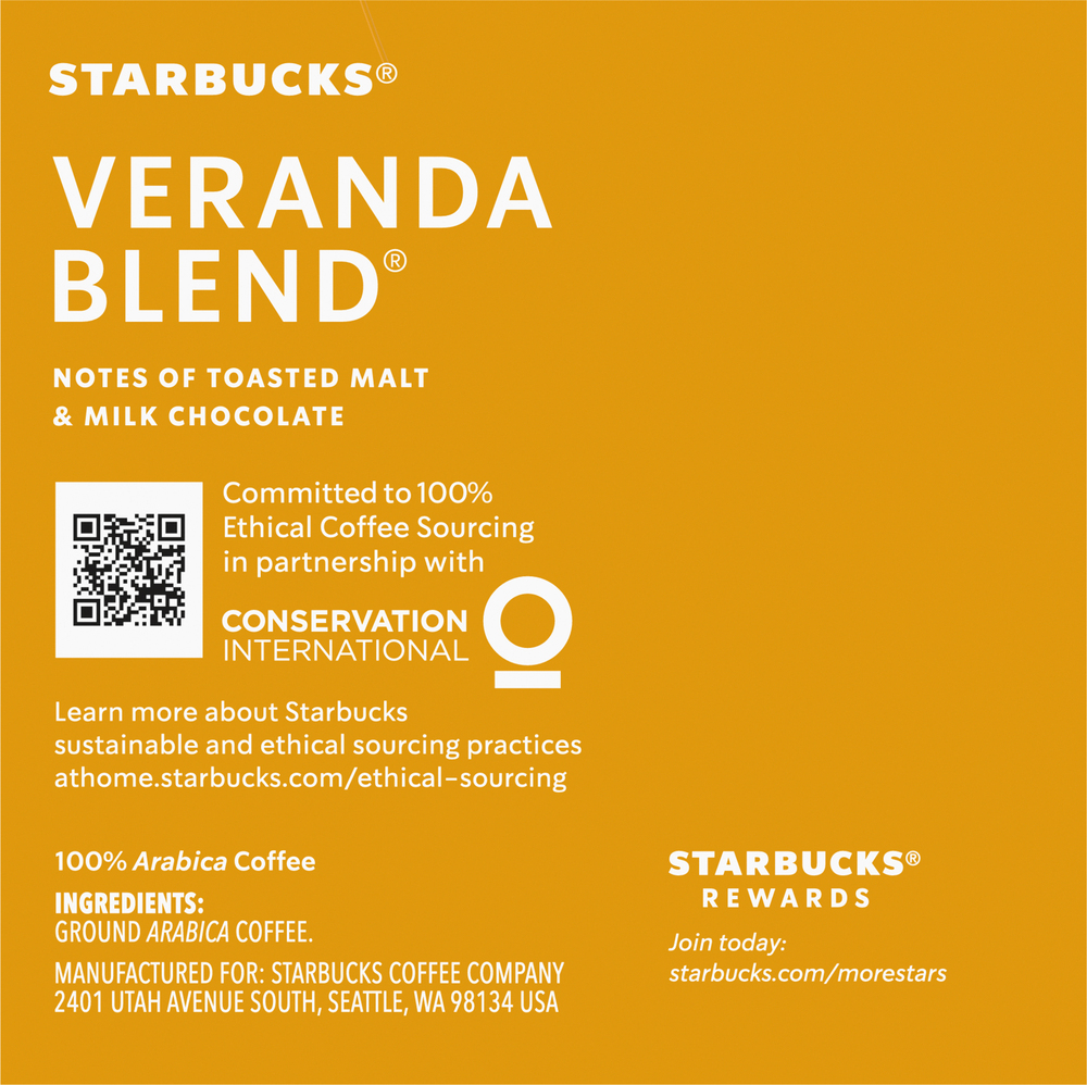 Starbucks Coffee, 100% Arabica, Ground, Blonde Roast, Veranda Blend, K ...