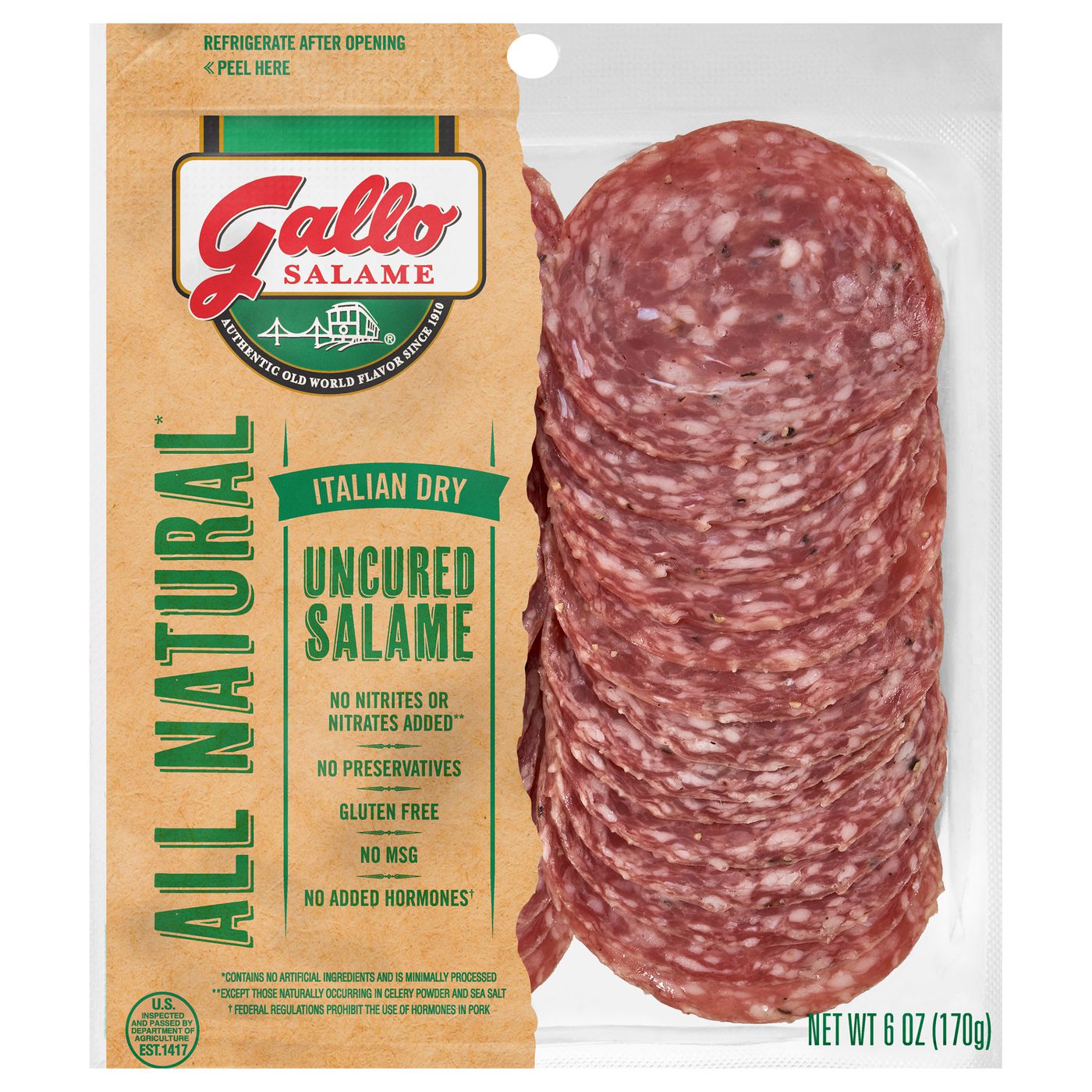 Gallo Deli Thin Sliced All Natural* Uncured Salami Lunch Meat, 6 ozMain