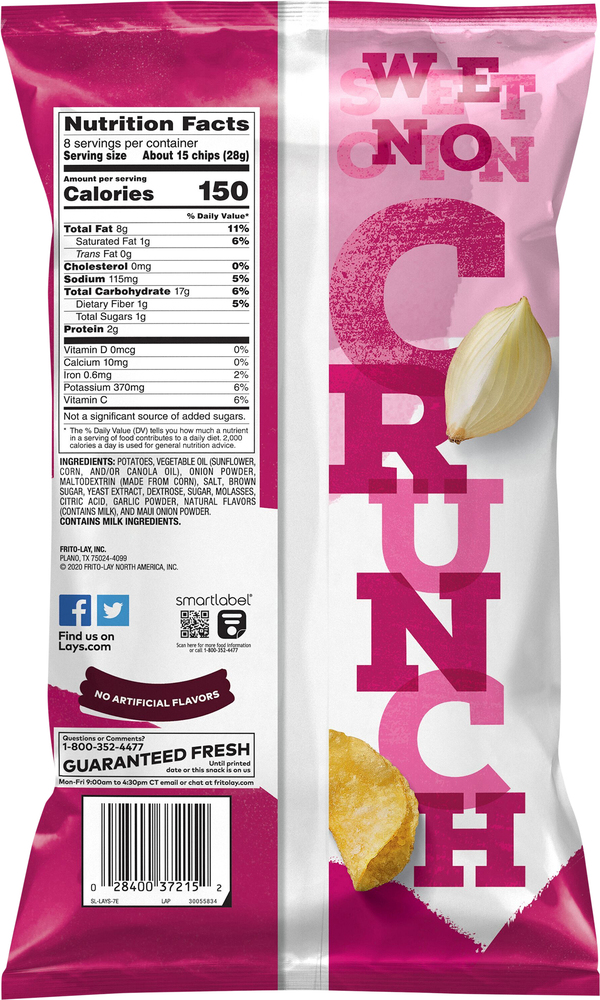 Lay's Potato Chips, Maui Onion Flavored, Kettle CookedPlanogramBack