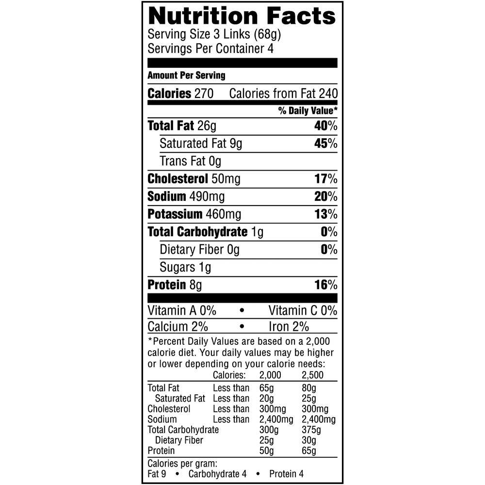Jimmy Dean Fully Cooked Pork Sausage LinksNutritionFacts