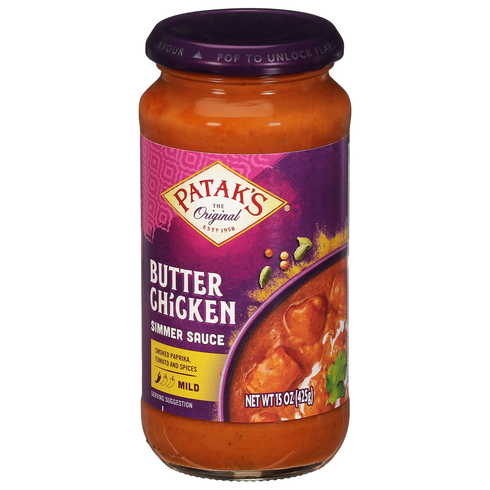 Patak's Mild Butter Chicken Simmer Sauce-Front-Right-Elevated