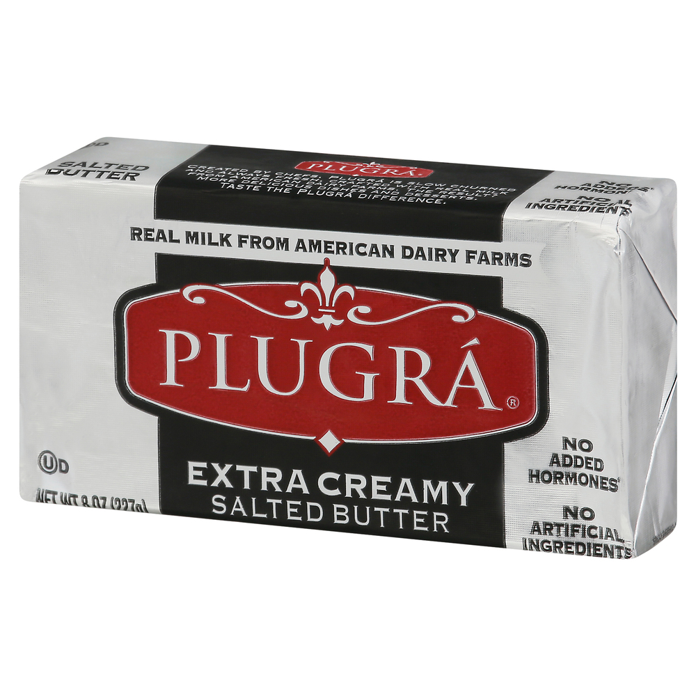 Plugra butter salted extra creamy front right elevated