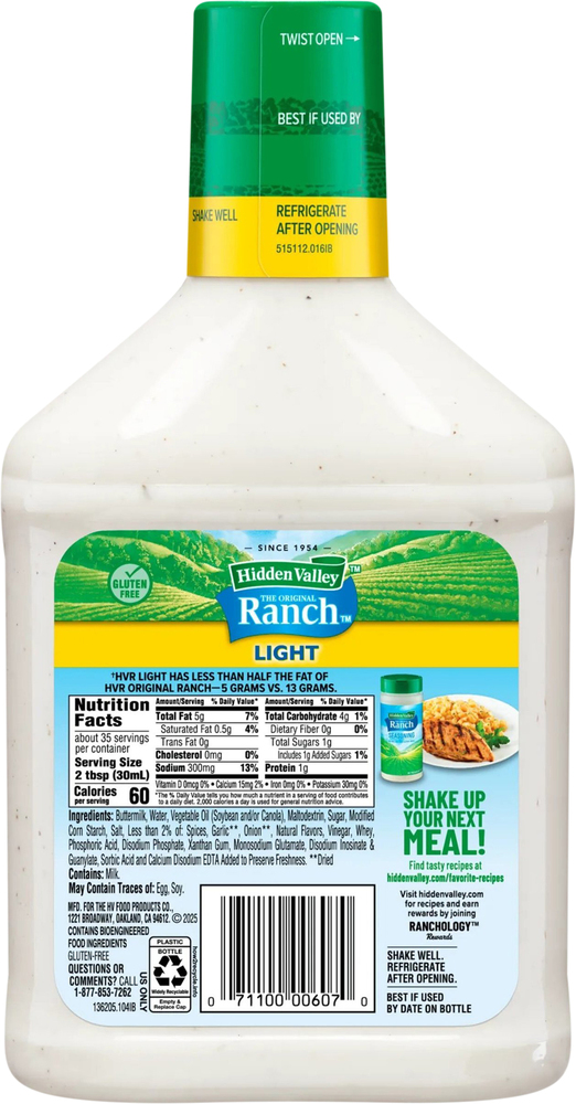 Hidden Valley The Original Ranch Light Condiment & Dressing-Planogram-Back