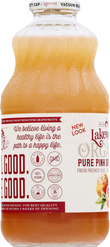Lakewood Juice, Organic, Pure Pink Grapefruit, Fresh Pressed