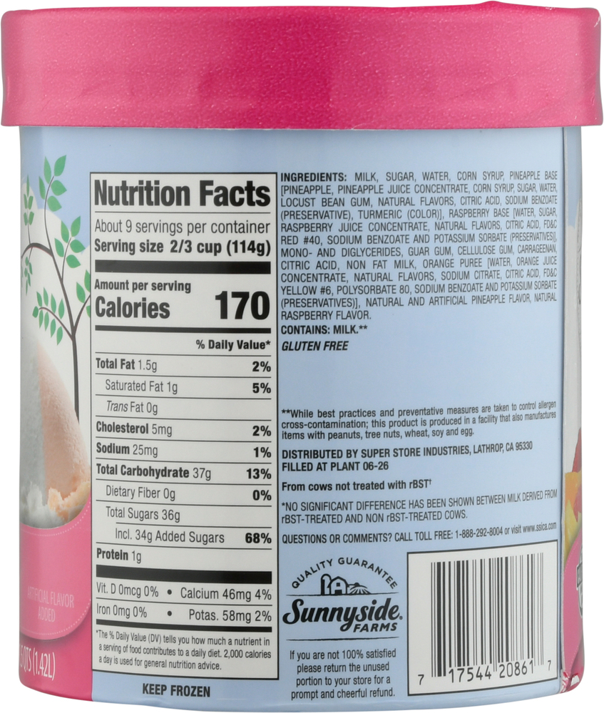 Sunnyside Farms Sherbet, Refreshing, Rainbow