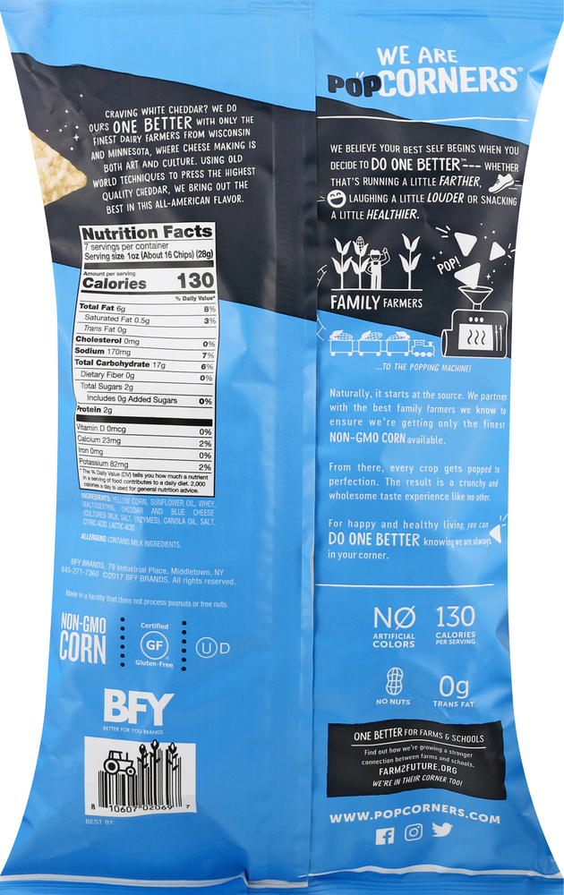PopCorners PoppedCorn Snack, White Cheddar FlavoredPlanogramBack