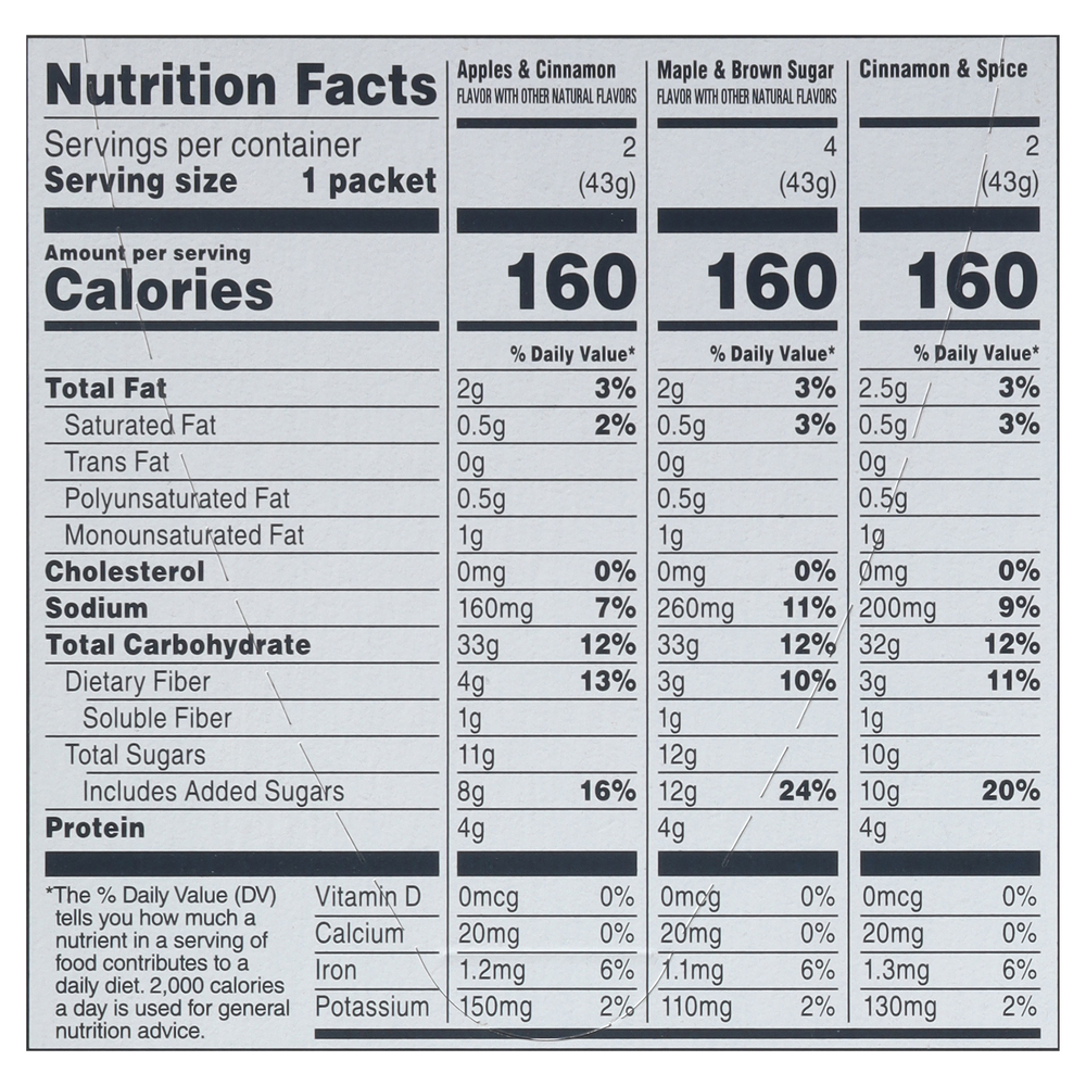 Quaker Oatmeal Instant Flavor Variety Nutrition Facts