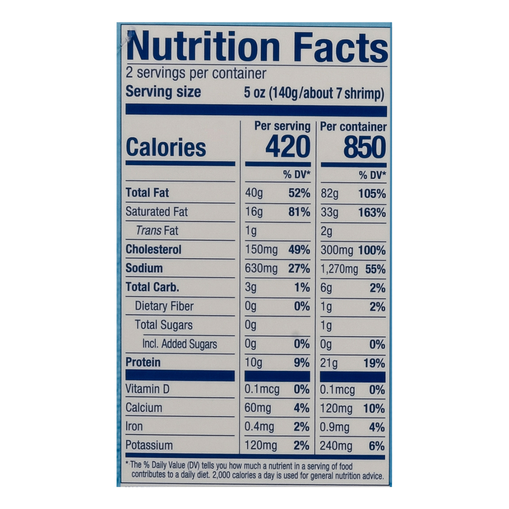 SeaPak Shrimp Scampi Nutrition Facts