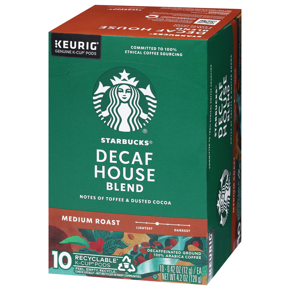 Starbucks K-Cup Pods Ground Medium Roast Decaf House Blend Coffee-Front ...