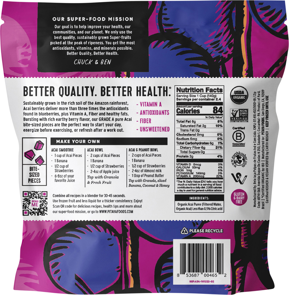 Pitaya Foods Organic Premium Bite-Sized Pieces Acai Berry