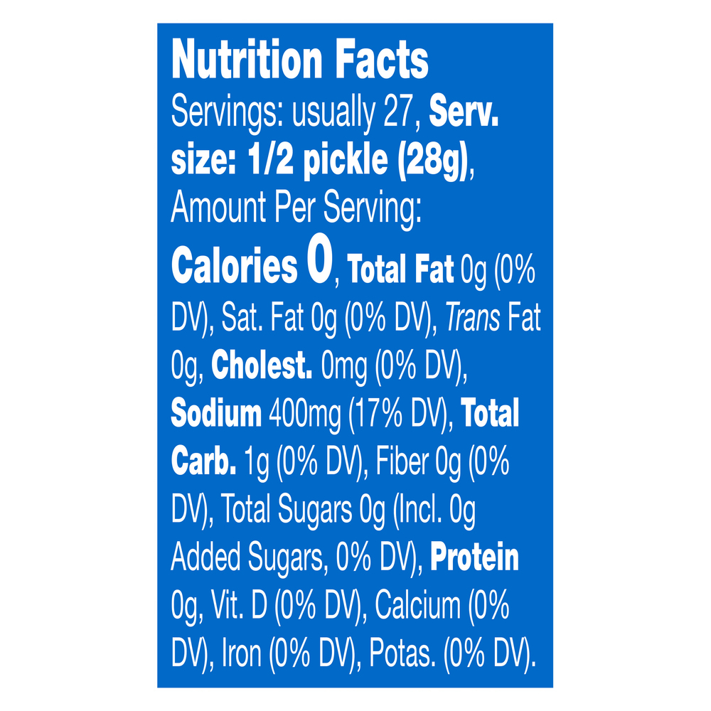 Vlasic Pickles Original Dill Wholes Big Crunch Nutrition Facts