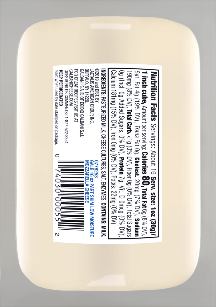 Galbani Cheese, Mozzarella, Italian Style, Part SkimPlanogramBack