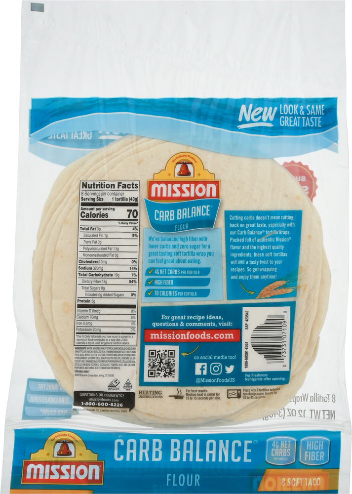 Mission Carb Balance Tortilla Wraps, FlourPlanogramBack
