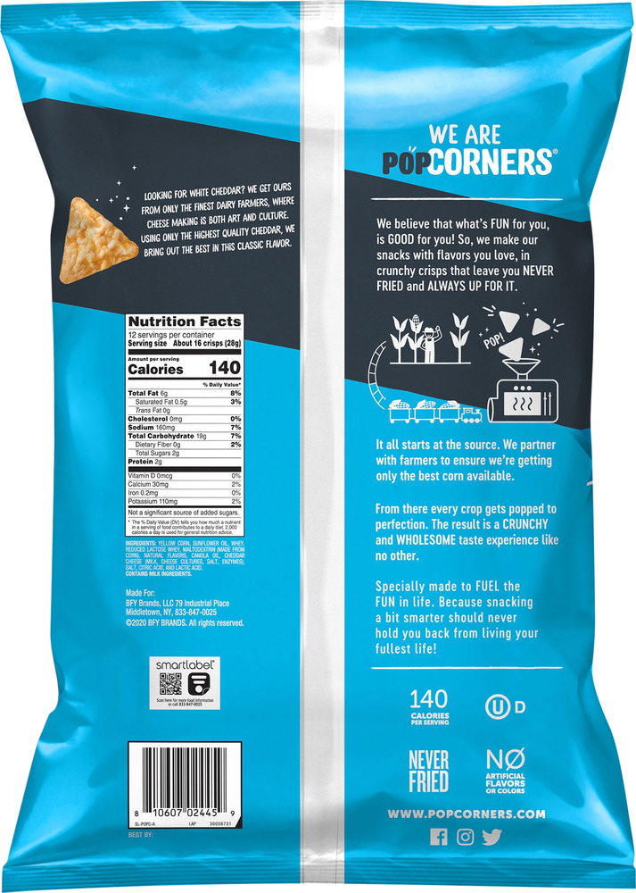 PopCorners PoppedCorn Snack, White Cheddar Flavored, Party Size