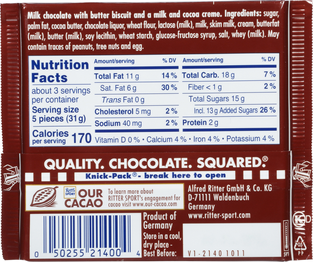 Planogram Ritter Sport Ritter Sport Milk Chocolate, with Butter Biscuit & Cocoa Creme ...