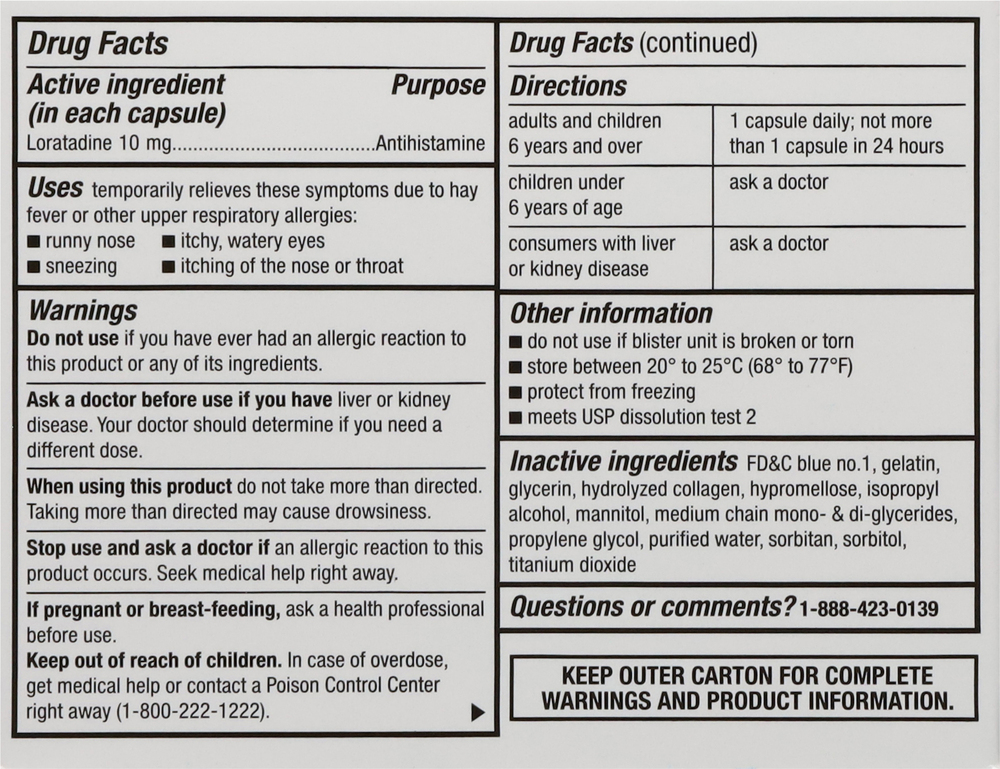 Topcare Health Allergy Relief Non Drowsy Original Prescription Strength 10 Mg Liquid Gels