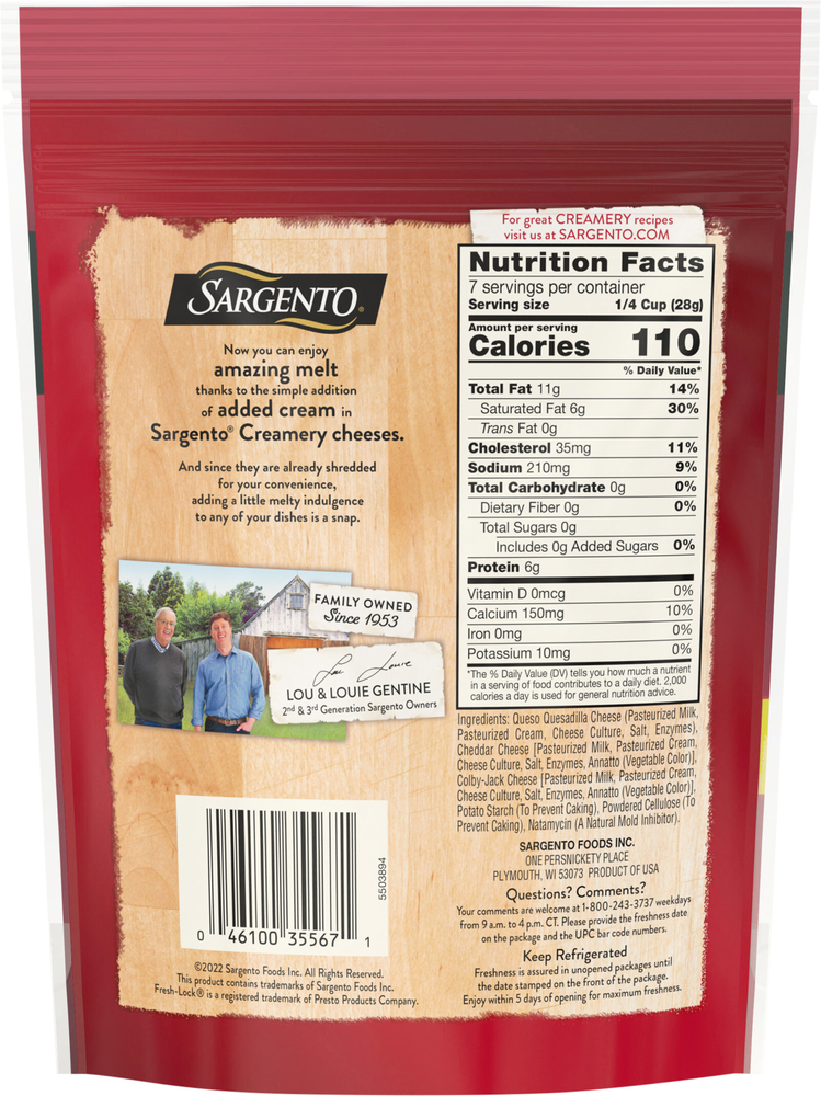 Sargento Shredded Cheese, 3 Cheese Mexican, CreameryPlanogramBack