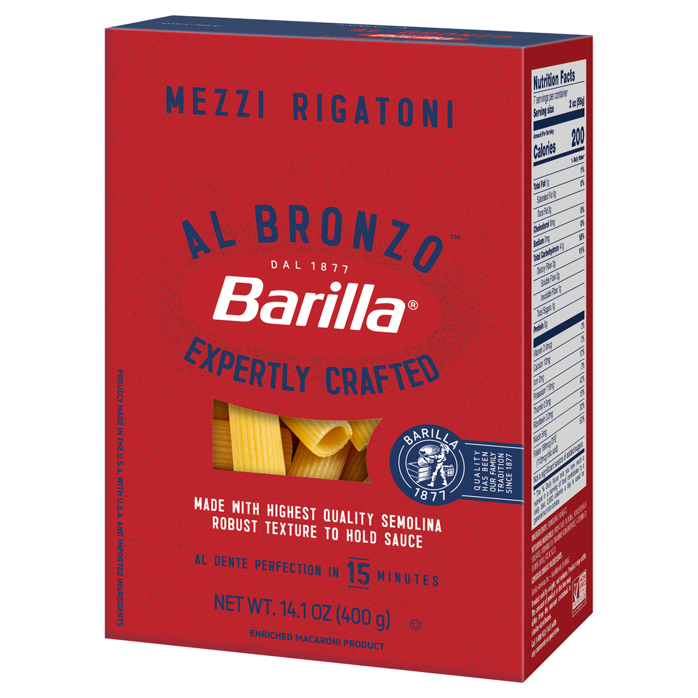Barilla Al Bronzo Mezzi Rigatoni PastaFrontRightElevated