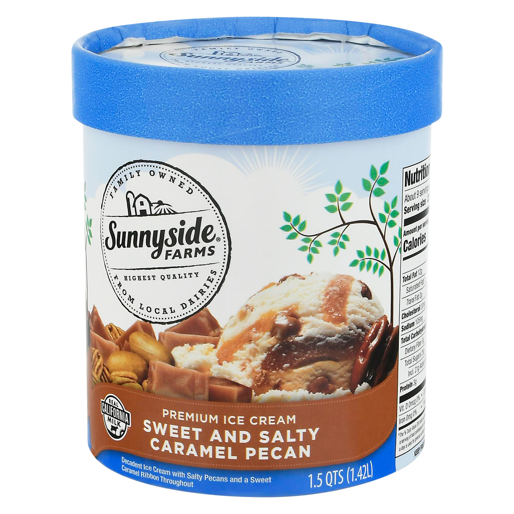 Sunnyside Farms Ice Cream, Sweet and Salty Caramel Pecan, PremiumFront