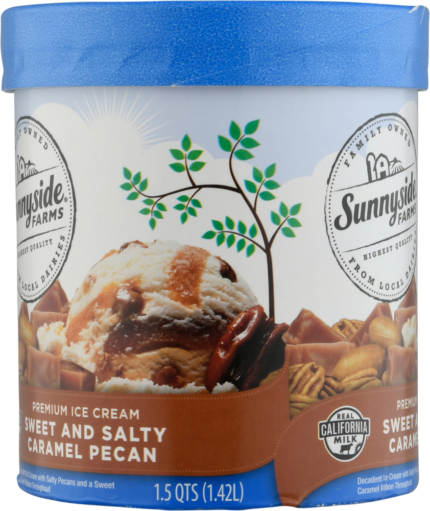 Sunnyside Farms Ice Cream, Sweet and Salty Caramel Pecan, Premium