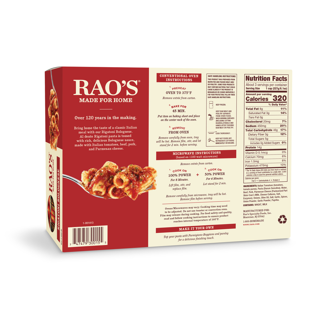 Rao's Made for Home Rigatoni Bolognese-Nutrition-Facts