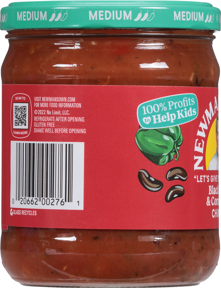 Newman's Own Salsa, Black Bean & Corn, Medium, Chunky