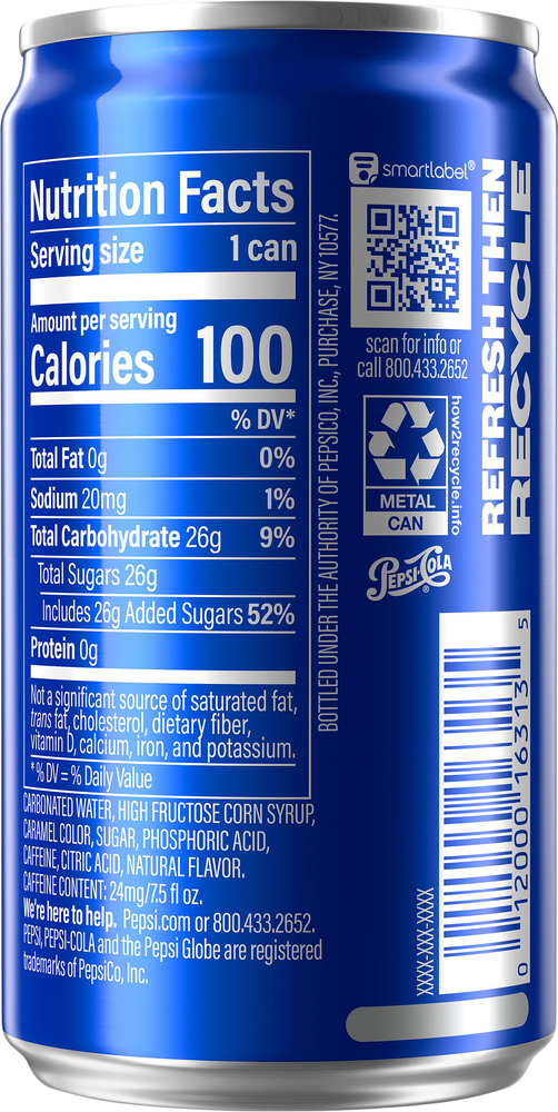 Pepsi Mini Soda Cola 7.5 Fl Oz, 6 Count