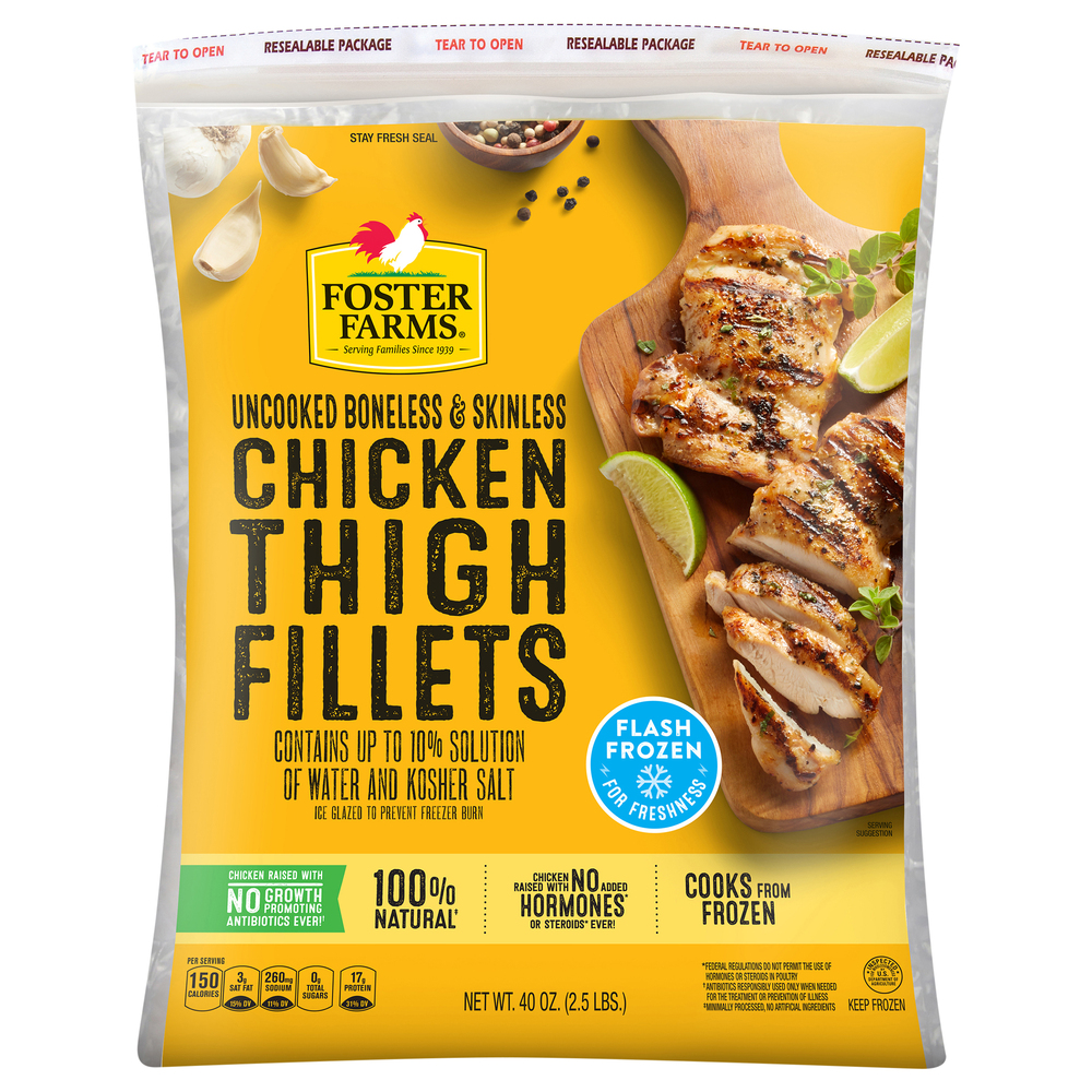 Foster Farms Chicken Thigh Fillets, Boneless & Skinless,