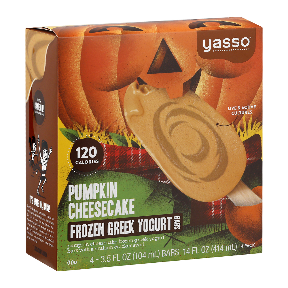 Yasso Yogurt Bars, Greek, Pumpkin Cheesecake, Frozen, 4 Pack