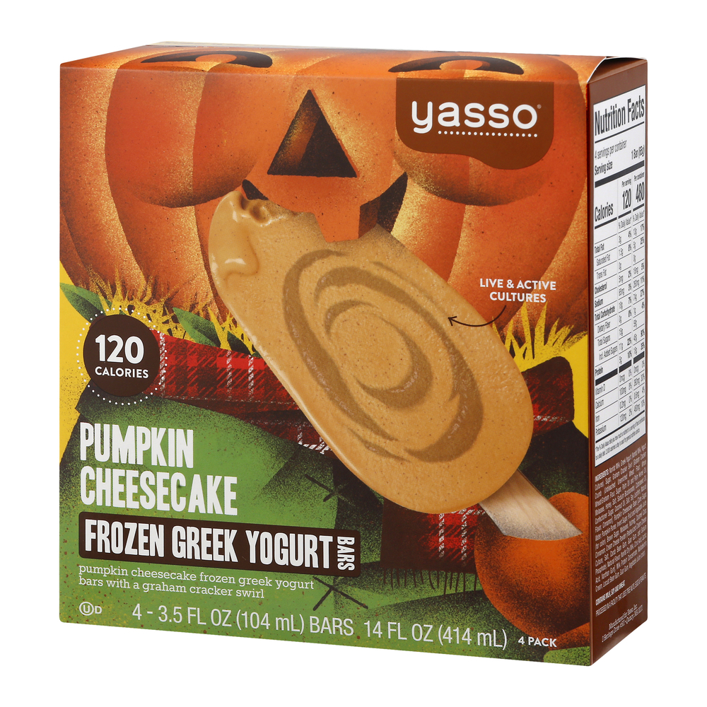 Yasso Yogurt Bars, Greek, Pumpkin Cheesecake, Frozen, 4 Pack