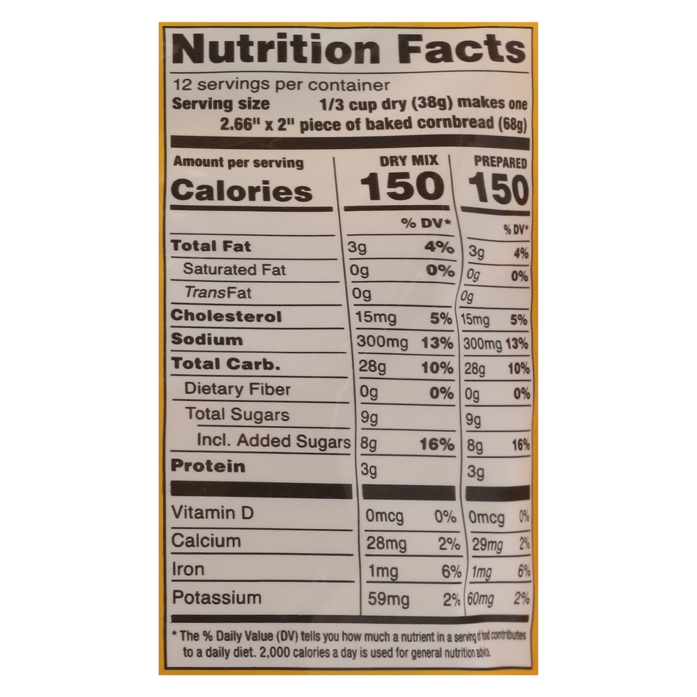 Marie Callender #39 s Corn Bread Mix Original Restaurant Style Nutrition