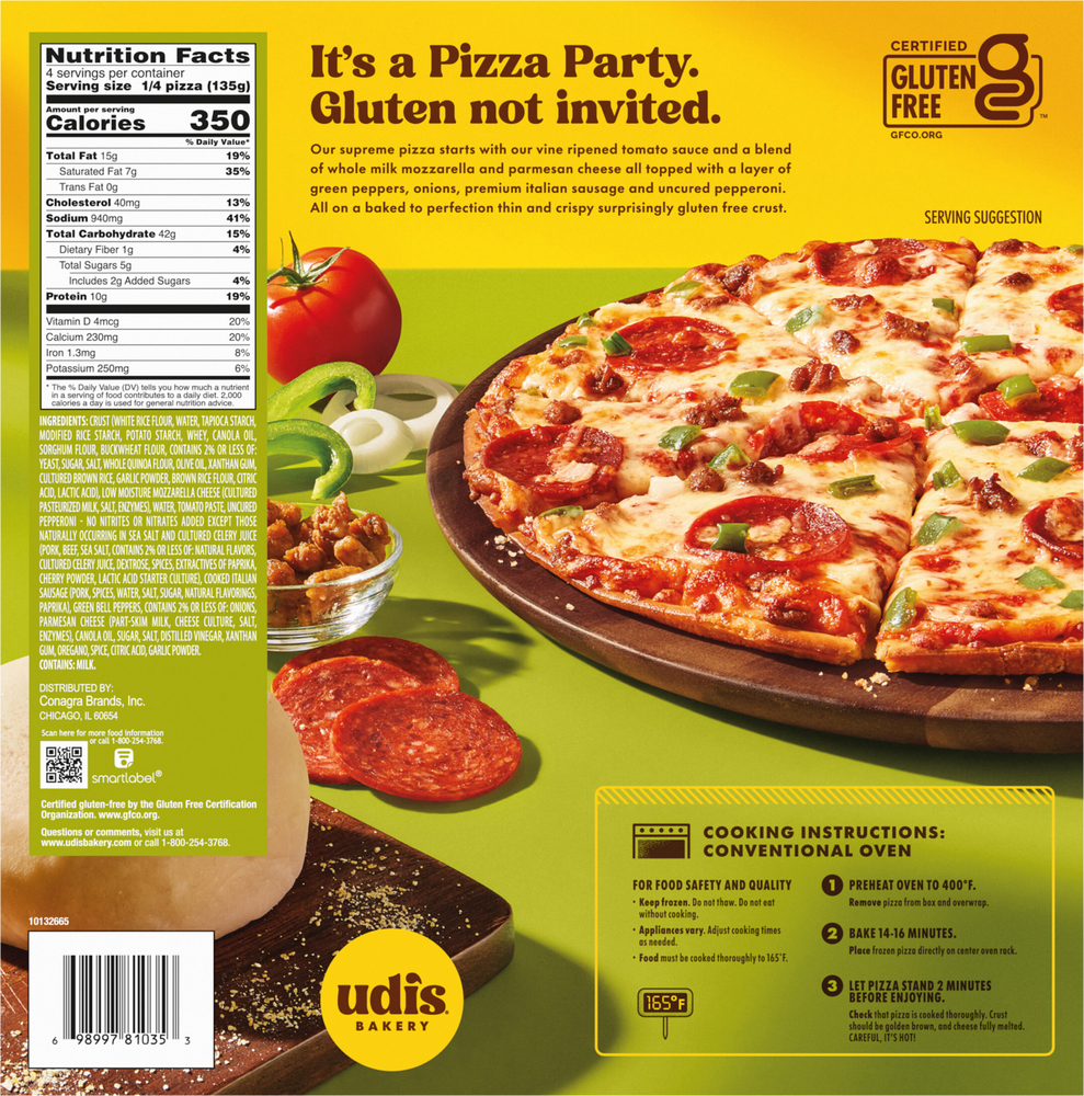 Udis Bakery Gluten Free Thin & Crispy Supreme Pizza