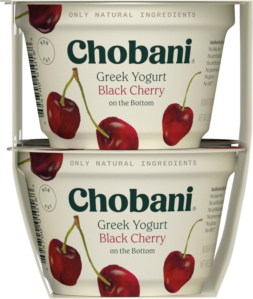 Chobani Yogurt, Greek, Nonfat, Black Cherry on the Bottom, Value 4