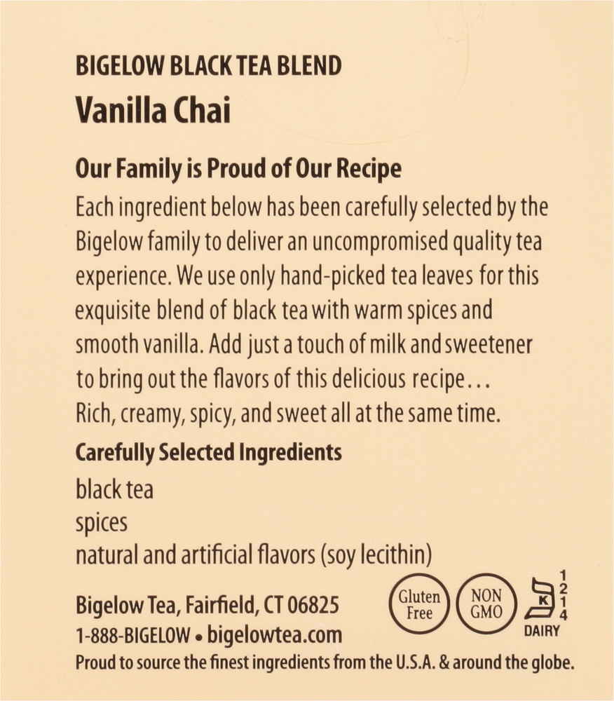 Bigelow Bigelow Vanilla Chai, Black Tea, Tea Bags, 20 CtPlanogramRight