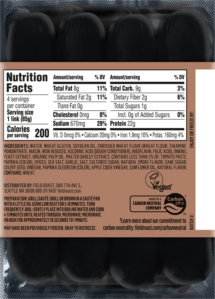 Field Roast Frankfurters, PlantBased, Classic SmokedPlanogramBack