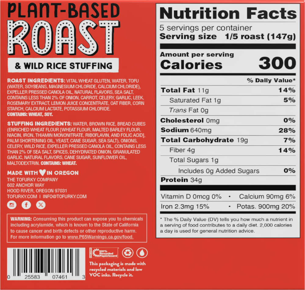 Tofurky Roast & Wild Rice Stuffing, PlantBasedPlanogramBack