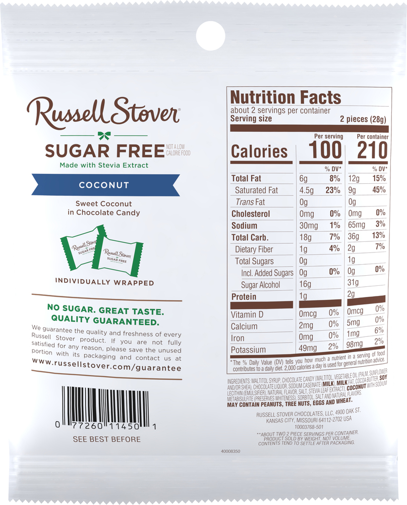 Russell Stover Chocolate Candy, Sugar Free, Coconut