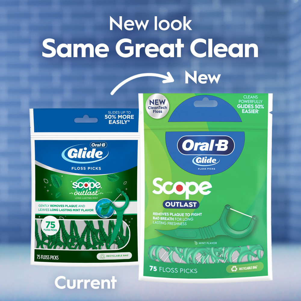 Oral-B Glide Dental Floss Picks with Scope Outlast, Mint-Planogram-Left