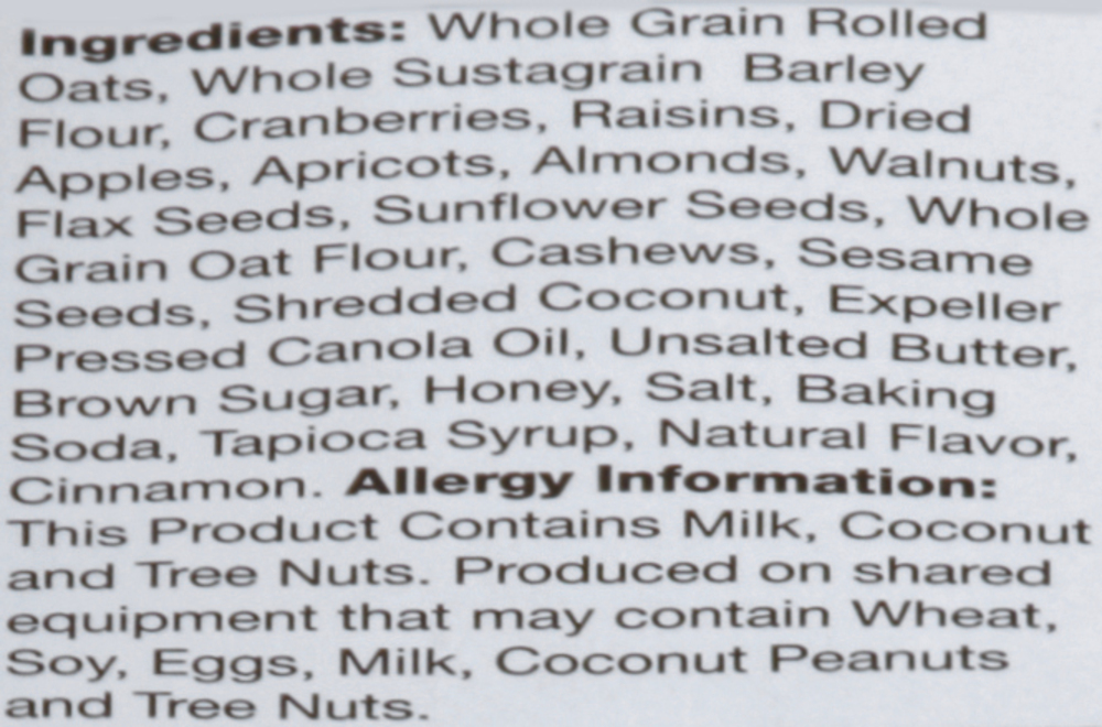Sunrise Energy Bars, Whole GrainIngredients
