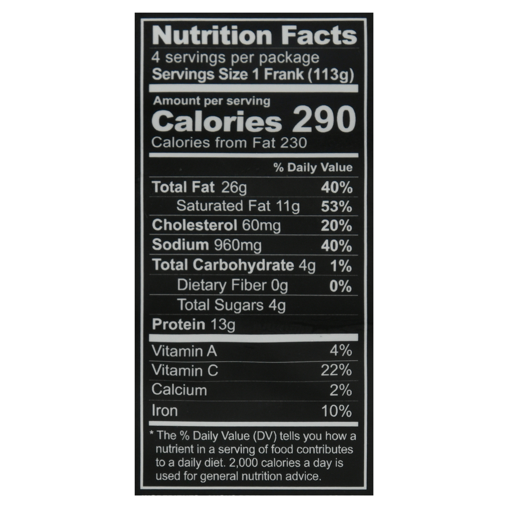 Miller's Angus Beef Franks, UncuredNutritionFacts