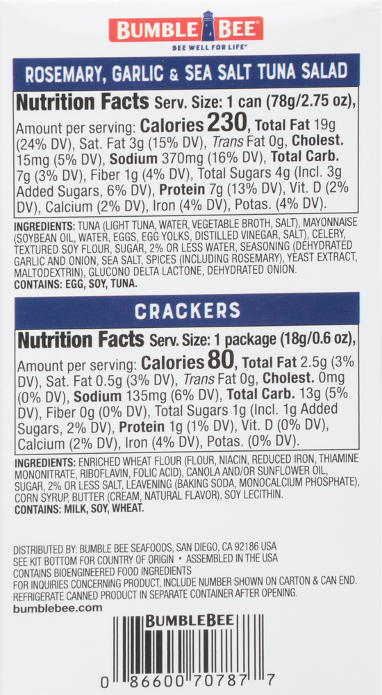 Bumble Bee Snack on the Run Snack on the Run! Rosemary, Garlic & Sea Salt Tuna Salad with