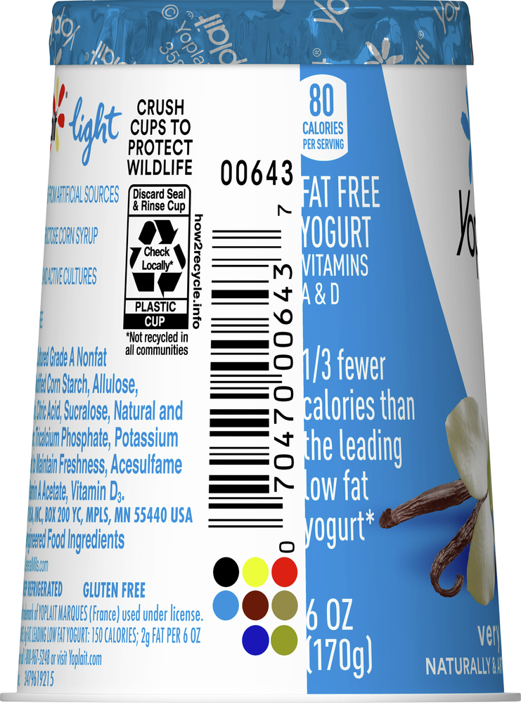Yoplait Light Yogurt, Fat Free, Very VanillaPlanogramLeft
