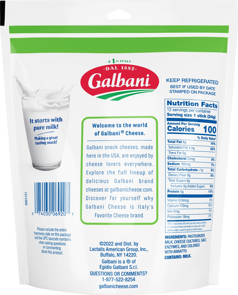 Galbani Cheese, Cheddar, SticksPlanogramBack