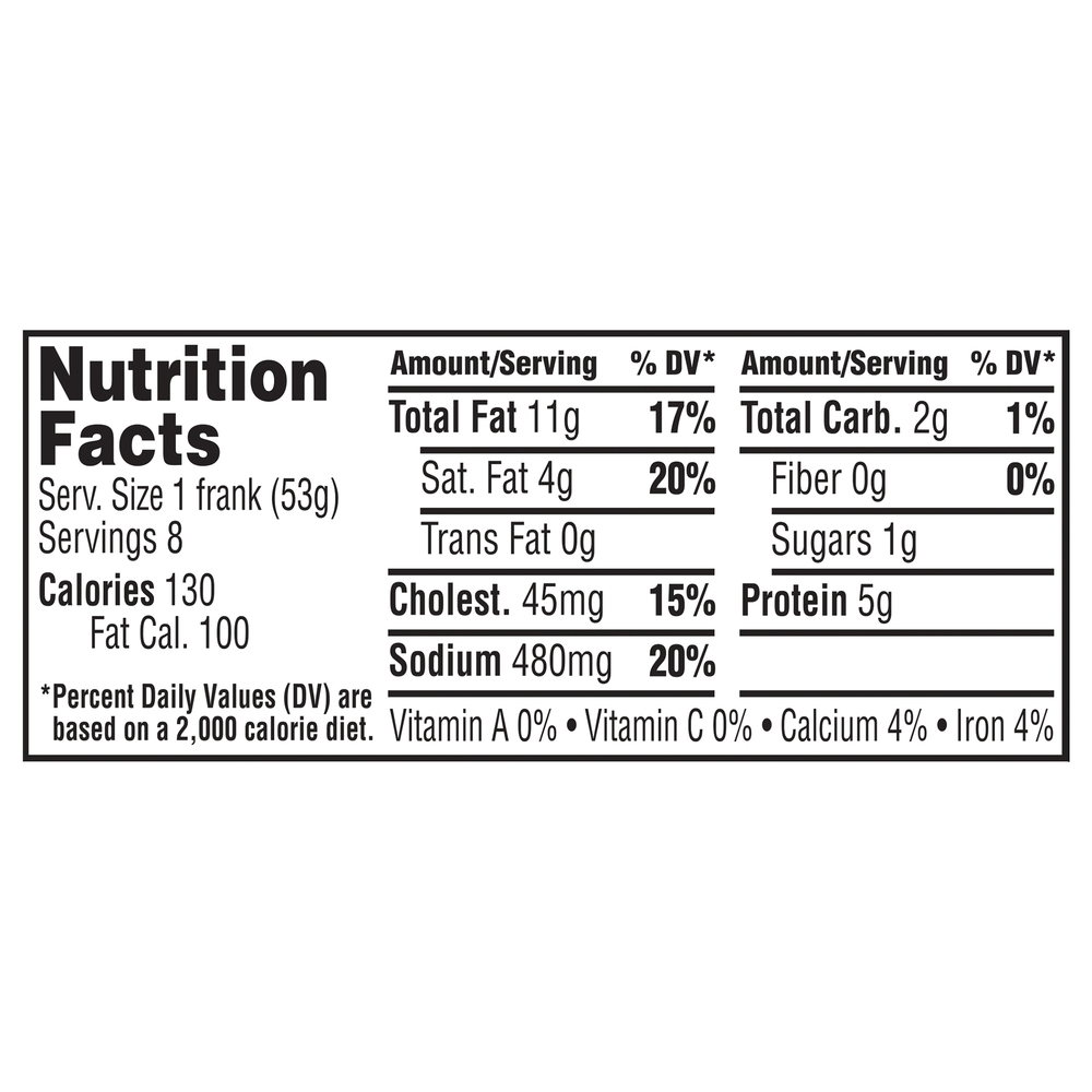 Ball Park Franks, Bun SizeNutritionFacts