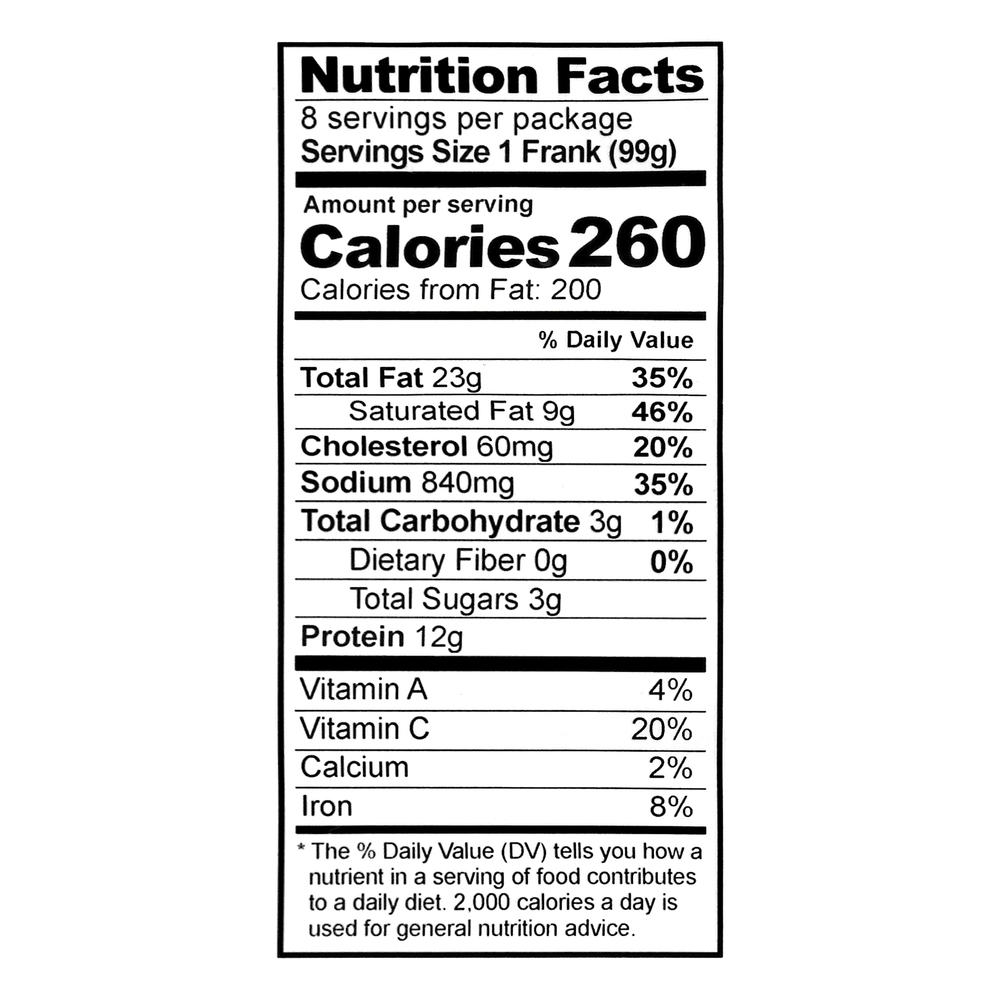 Miller's Beef Franks, UncuredNutritionFacts