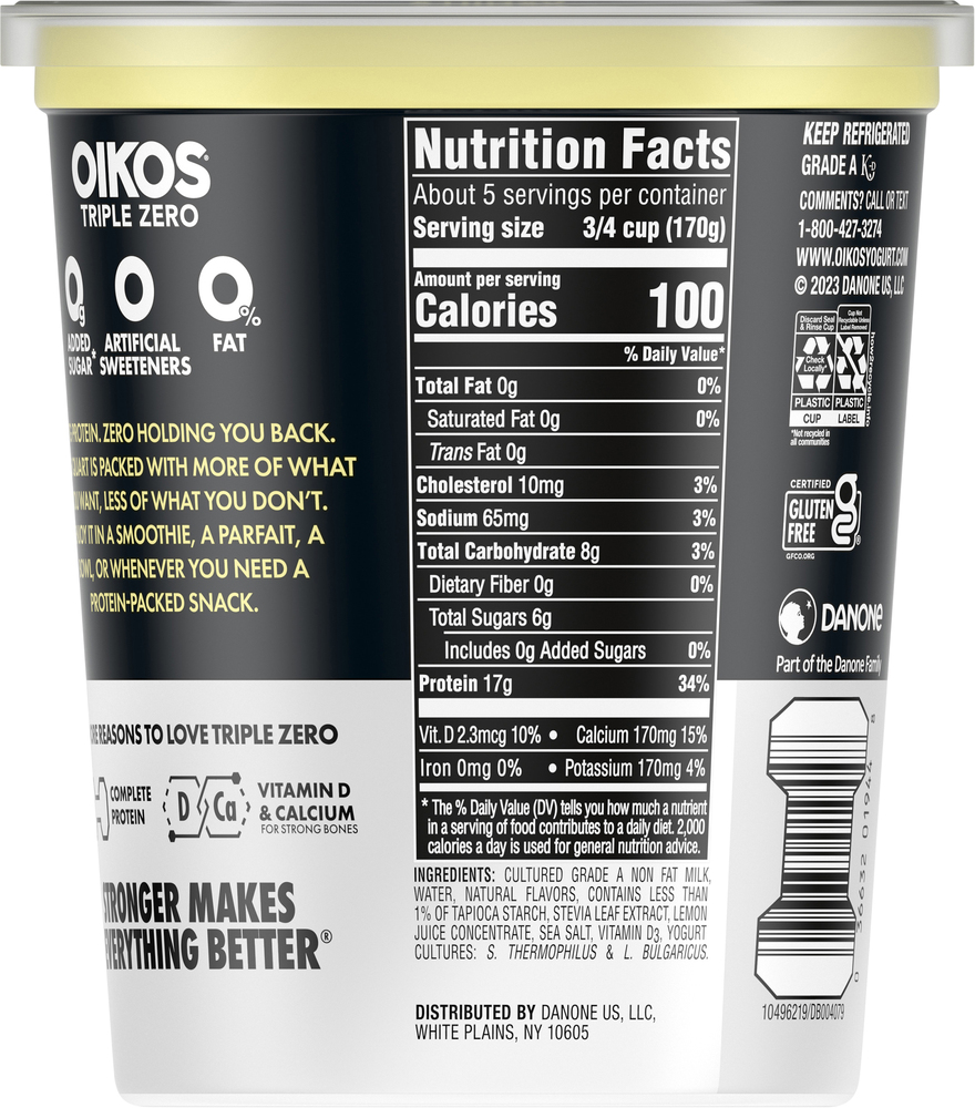 Oikos Triple Zero Yogurt Vanilla Nonfat Planogram Back
