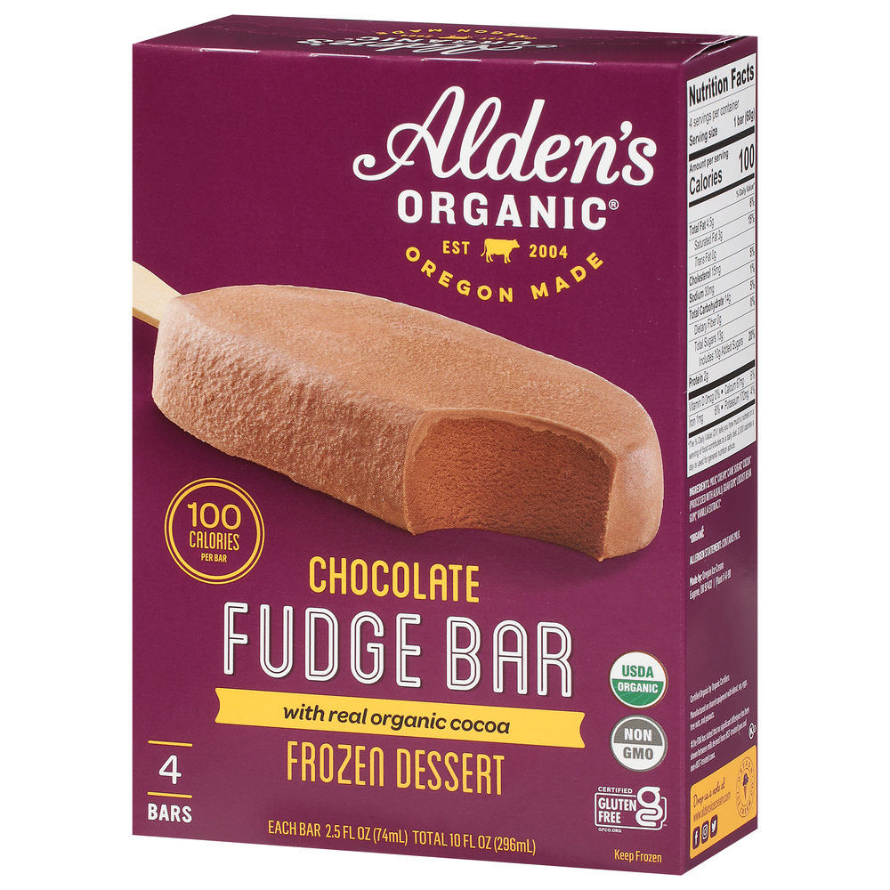 Alden's Organic Frozen Dessert, Chocolate, Fudge Bar