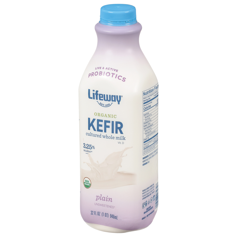 Lifeway Kefir, Organic, Plain, Unsweetened-Front-Right-Elevated