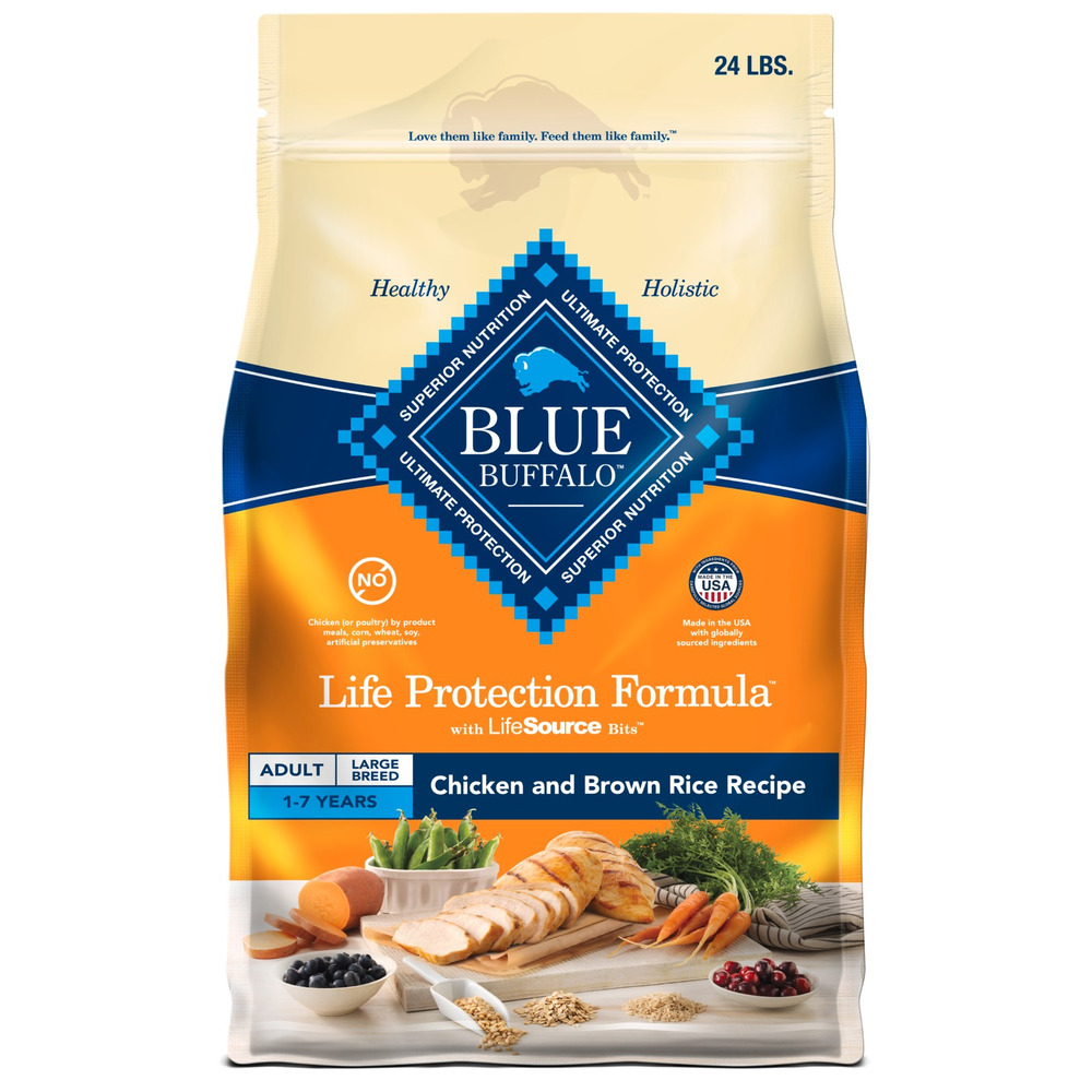 Blue Buffalo BLUE Life Protection Formula Large Breed Adult Dry Dog Food Promotes Joint Health and Lean Muscles Made with Natural Ingredients Chicken Brown Rice Recipe 24 lb. Bag