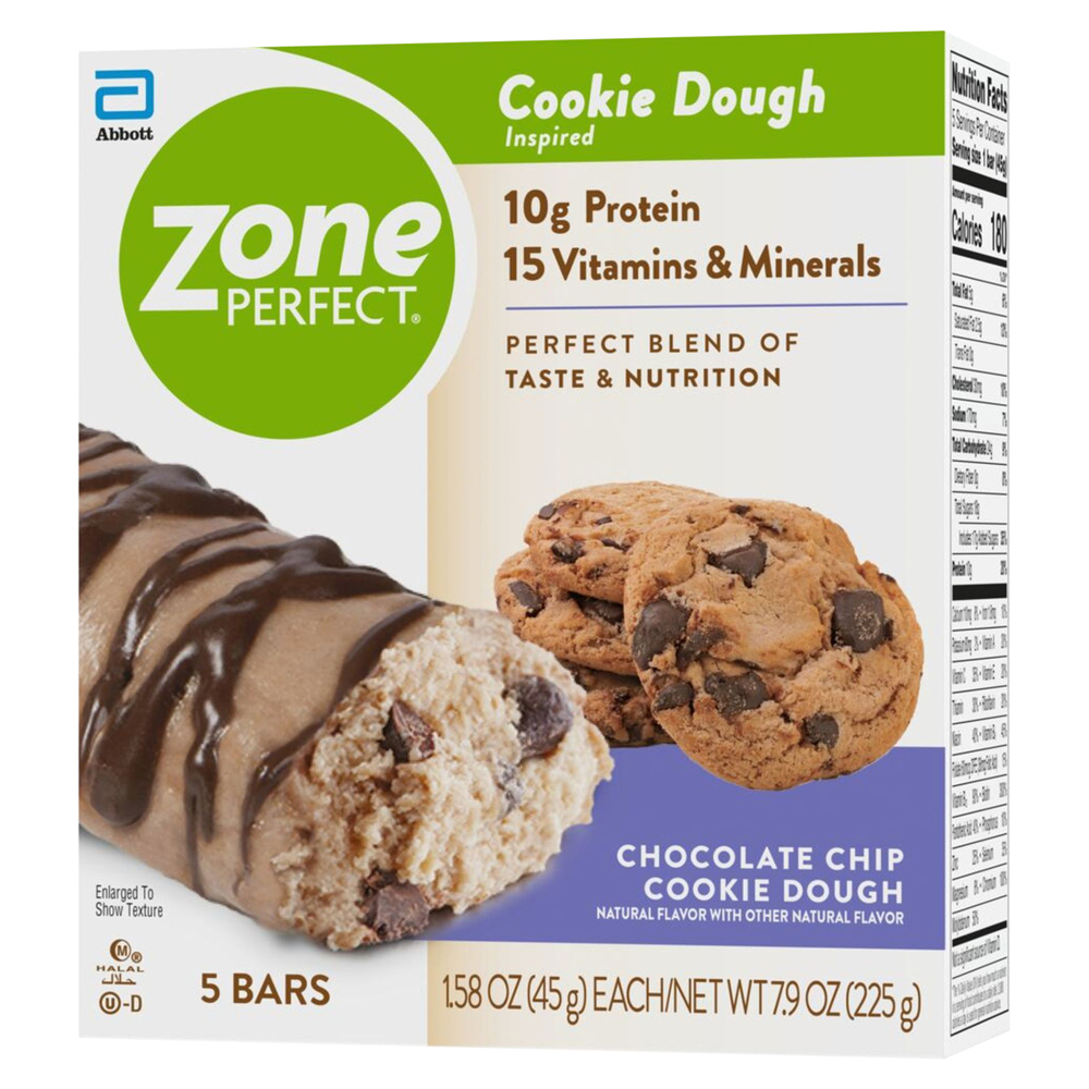 Zone Perfect Bars, Chocolate Chip Cookie DoughFrontRightElevated